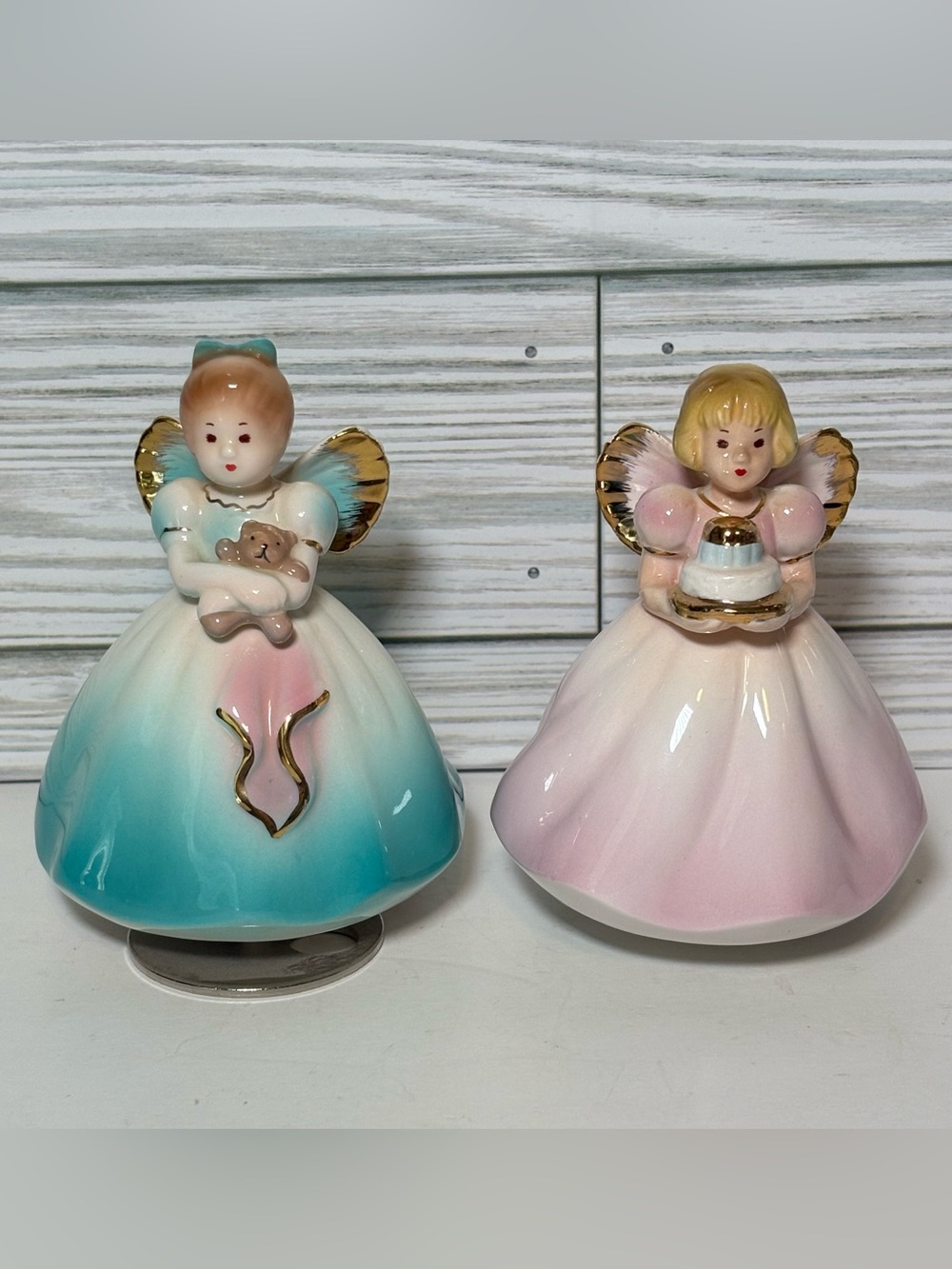 Vtg Josef Originals Angel Music Box Set Teddy Bear Pink Cake Applause Musical